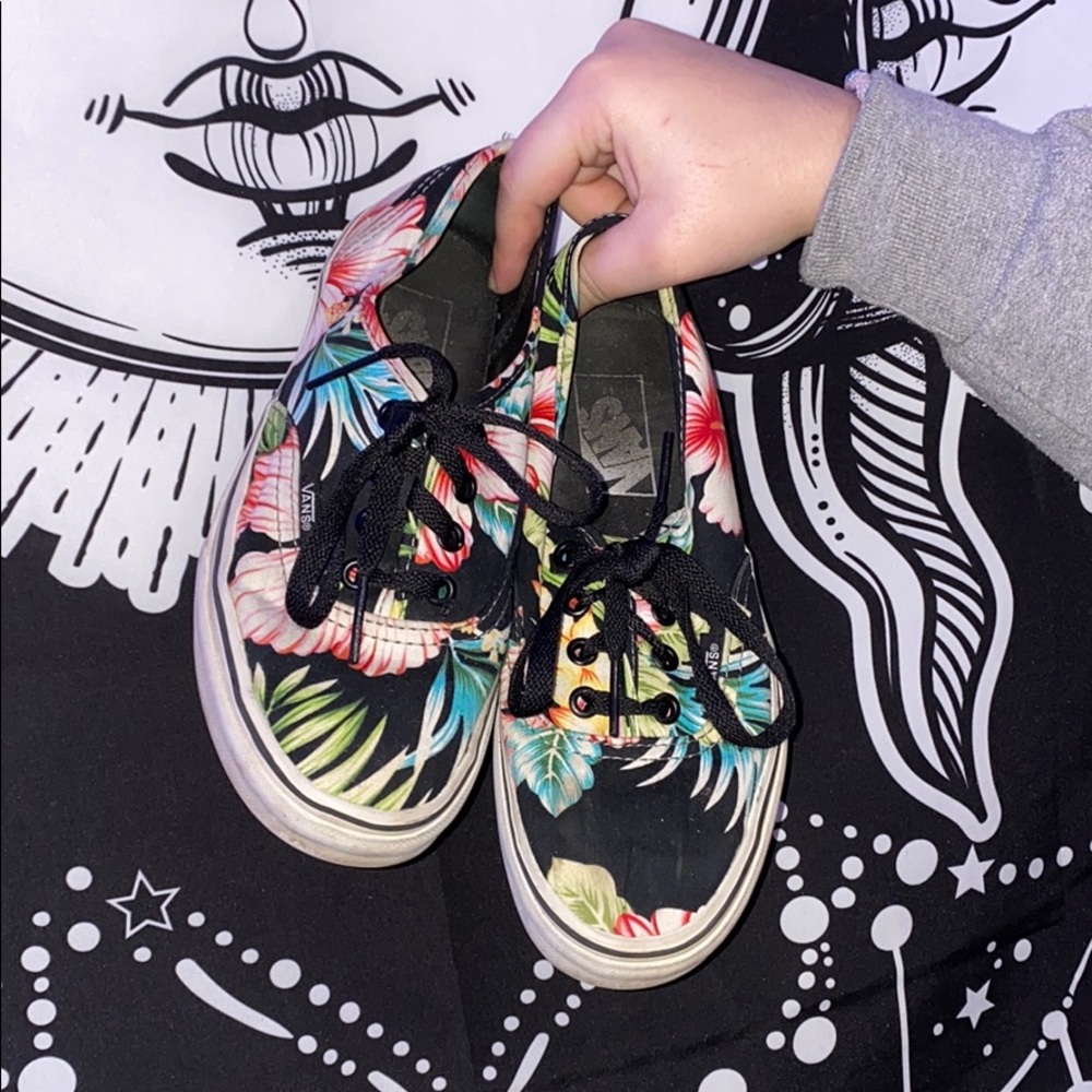 Floral Print Black Vans
